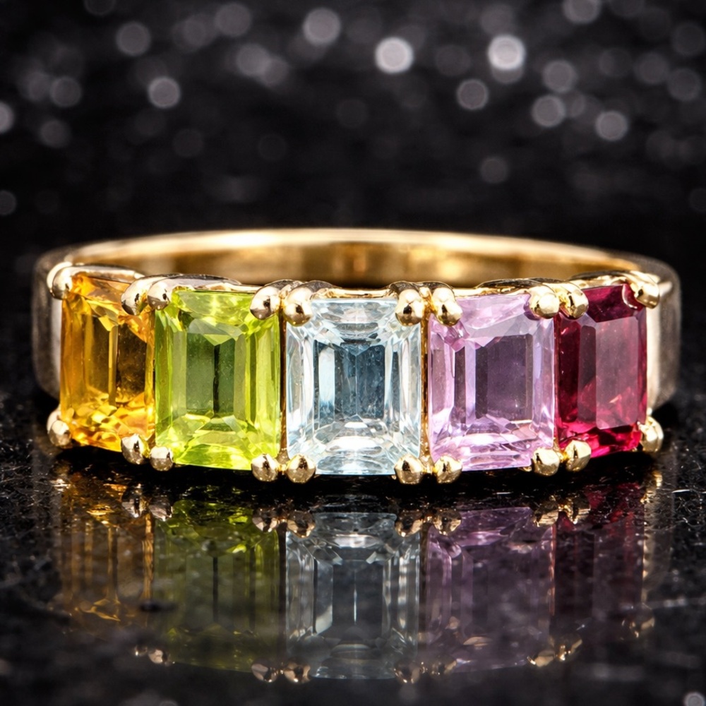 Suzanne Somers vintage emerald cut citrine peridot topaz amethyst garnet ring - Picture 3 of 4